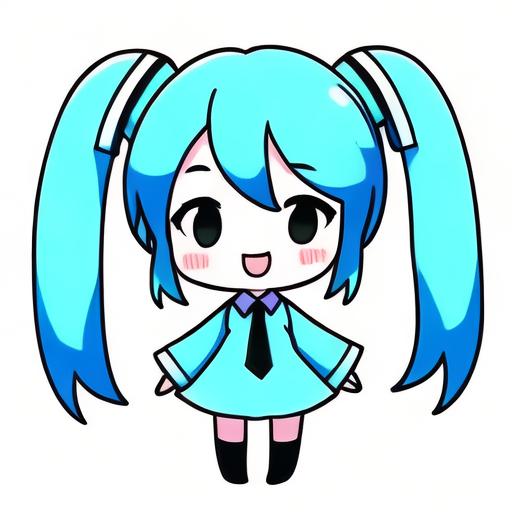 q版初音未来手绘简笔画图片|bobopic